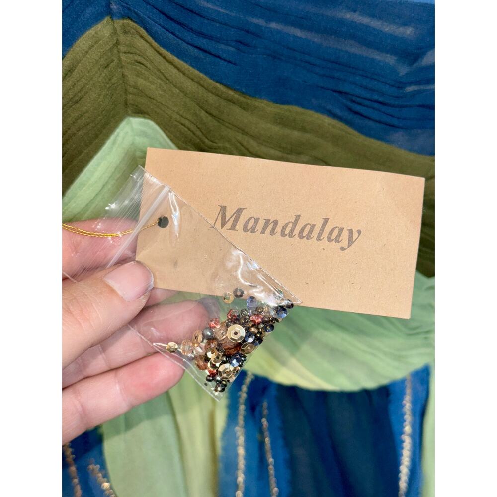 NWT Mandalay Quartz Green Blue Silk Beaded Sequin Midi Evening Gown Dress Size 6 - Picture 13 of 16